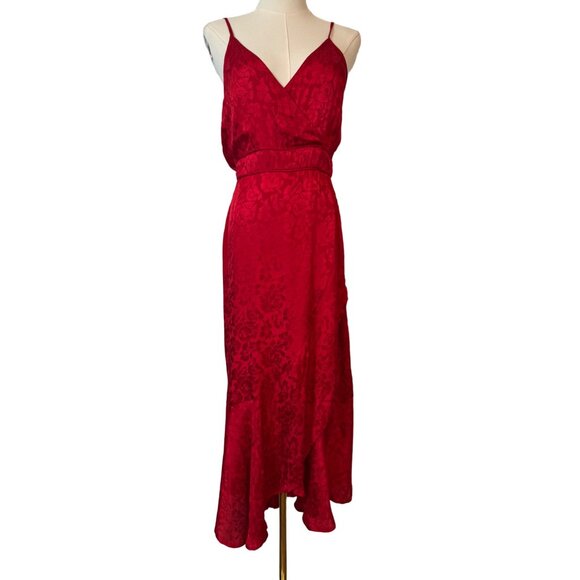 NWT Band Of The Free S Ruby Red Floral Smocked Back Bow Tie Straps Midi Dress - Picture 4 of 15